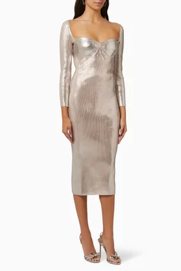 maria lucia hohan knit dresses Buy Maria Lucia Hohan Silver Helen Midi Dress in Metallic Knit For Women  Online