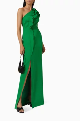 aerie green babydoll dress 1980s Emerald Silk Taffeta Dior Off Shoulder Dress – Shrimpton Couture main image 1