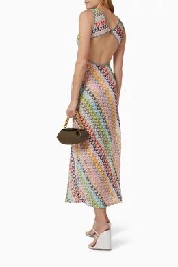 blue dress for baby girl Missoni Summer Knit Colorful Herringbone Print Open Beck Maxi Dress –  roschic main image 1