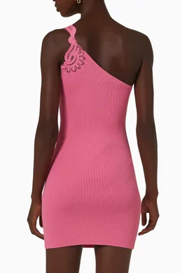 self portrait pink one shoulder dress Pink Viscose Knit One Shoulder Maxi Dress  self-portrait-US
