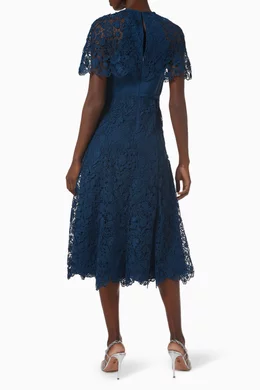 Buy Self-Portrait Blue Diamante Bow Midi Dress in Magnolia Lace For Women  Online | Ounass Oman