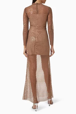Buy Self-Portrait Brown Diamante Bustier Maxi Dress in Dot Sequin Mesh For  Women Online | Ounass Oman
