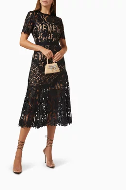 self portrait prairie midi dress self-portrait Black Prairie Midi Dress - PF21-930