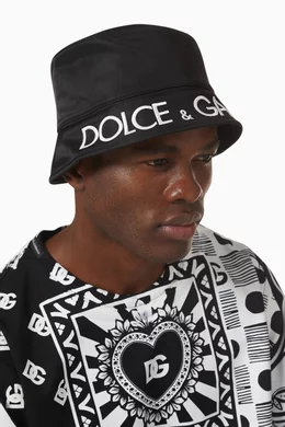 Buy Dolce & Gabbana Black D&G Embroidery Bucket Hat in Nylon  display picture 1