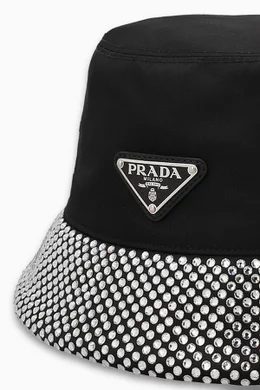 Buy Prada Grey Triangle Logo Crystal Bucket Hat in Re-nylon  display picture 1