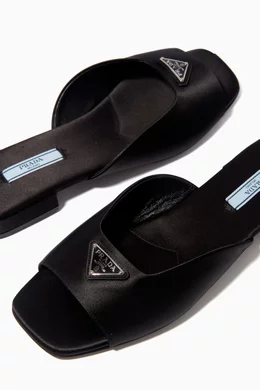 Buy Prada Black Ciabatte Square-toe Flat Sandals in Satin For