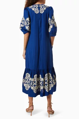 Buy Sea New York Blue Manuela Midi Dress in Cotton and Linen For Women  Online | Ounass Oman