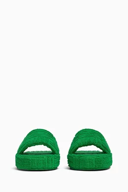 Buy Bottega Veneta Green Resort Sponge Slides in Cotton  display picture 1