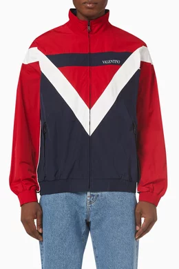 Buy Valentino Garavani Red Colour block Track Jacket in Technical Cotton Online for Men Ounass Oman
