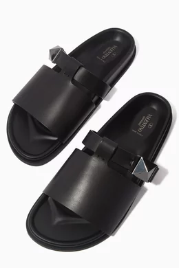 Buy Valentino Garavani Black Roman Stud Sandals in Leather For Men Online Ounass Oman