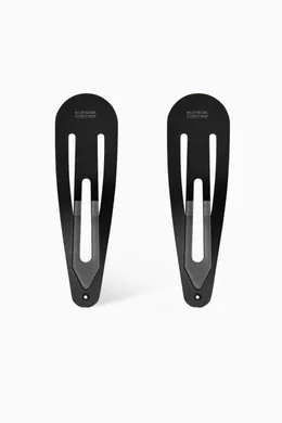Buy Balenciaga Black XXL Hair Clips in Matte Steel, Set of 2  display picture 1