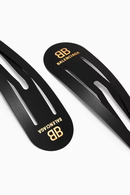 Set of 2 Balenciaga XXL Black Hair Clips Balenciaga Set of Two XXL Logo Clips in Black | LN-CC main image 2