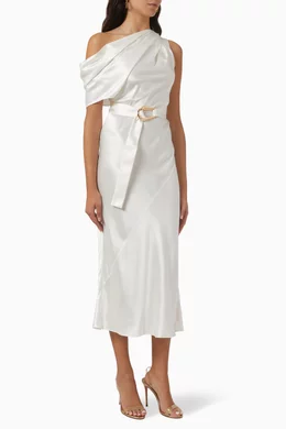 Buy Acler Neutral Boise Midi Dress in Satin For Women Online | Ounass Oman