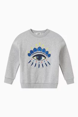 Buy KENZO KIDS Grey Embroidered Eye Sweatshirt in Fleece For Boys