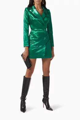 blazer dress emerald green boohoo Women's Obi Tie Waist Tailored Blazer Dress - Emerald