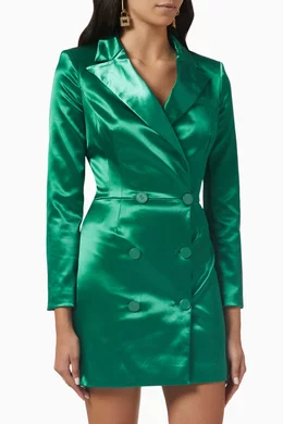green satin blazer dress Green Taffeta Blazer Gown – shopaleena main image 0