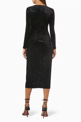 Buy Armani Exchange Black Sparkle Ruched Midi Dress in Velvet For Women  Online | Ounass Oman