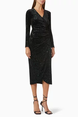 armani exchange black sequin dress AMANI Long Sleeve Sequin Gown main image 0