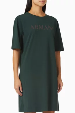 Buy Armani Exchange Green Logo-print T-shirt Mini Dress in Cotton-jersey  For Women Online | Ounass Oman