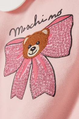 Buy Moschino Pink Bow and Teddy Print Dress in Jersey For Baby Girls Online  | Ounass Oman