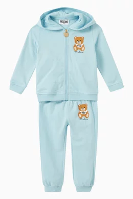 Buy Moschino Blue Teddy Toy Logo Print Tracksuit in Cotton Jersey