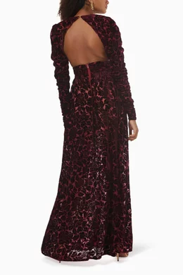 knee length dresses for ladies Burgundy Floral Maxi Dress main image 1