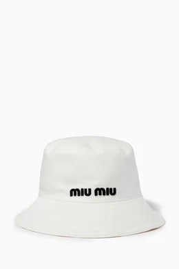 Buy Miu Miu White Logo Bucket Hat in Cotton For Women Online  display picture 3