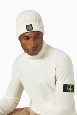 Buy Stone Island Neutral Logo Patch Beanie in Ribbed Wool For Men