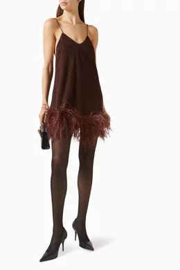 Buy Oseree Brown Lumiere Plumage Mini Dress in Stretch Lurex For Women  Online | Ounass Oman