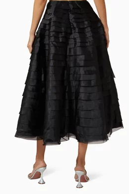 Buy Aje Black Amour Ruffle Midi Skirt in Linen For Women Online | Ounass  Oman