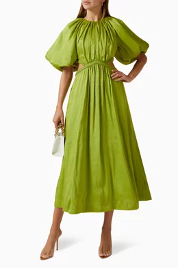 aje capucine puff sleeve midi dress Capucine Puff Sleeve Midi Dress | Aje