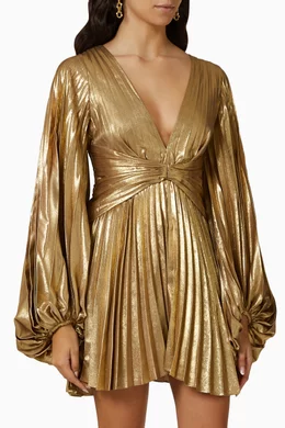 Buy Acler Gold Geneva Pleated Mini Dress For Women Online | Ounass Oman