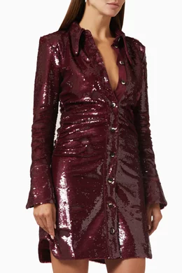 ganni sequin shirt dress Buy Ganni Brown Sequins Shirt Mini Dress in Recycled-polyester For Women  Online