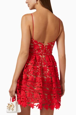 chinese dress ladies Self-Portrait Fine Lace Pearl Mini Dress Red