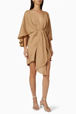 Buy Significant Other Brown Lola Mini Dress in Linen Blend For Women Online  | Ounass Oman