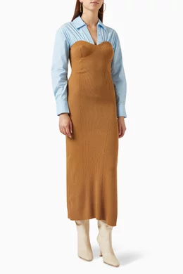 Buy Staud Brown Hazel Midi Dress in Poplin & Wool-blend For Women Online |  Ounass Oman