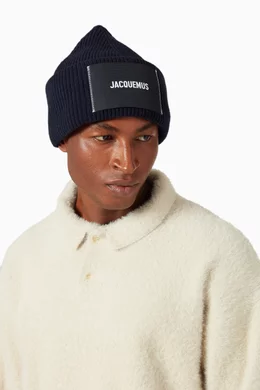 Buy Jacquemus Blue La Bonnet Ribbed Beanie in Wool For Men  display picture 1