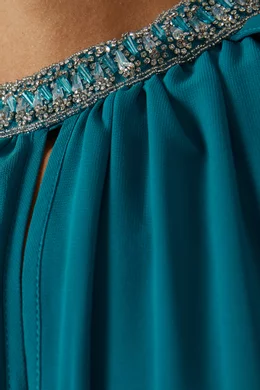 Buy Teri Jon Blue Embellished Collar Cape Gown in Chiffon For Women Online  | Ounass Oman