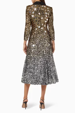 badgley mischka sequin collared dress Buy Badgley Mischka Gold Collared Midi Dress in Sequin For Women Online