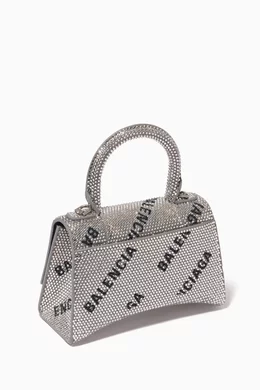 Buy Balenciaga Silver XS Hourglass Top Handle Bag with Rhinestones in Suede Calfskin For Women Online Ounass Oman