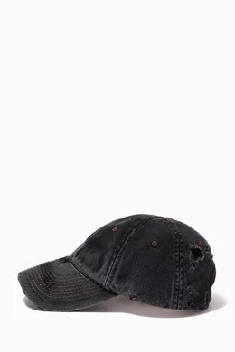 Buy Balenciaga Grey Logo Destroyed Cap in Denim For Men Online