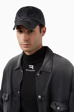 Buy Balenciaga Grey Logo Destroyed Cap in Denim For Men Online