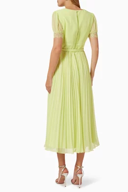 self portrait green pleated dress self-portrait - Green Chiffon Cape Maxi Dress