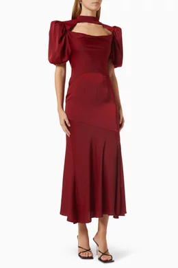 de la vali burgundy dress AMARYLLIS MAXI DRESS IN MAROON JERSEY & LACE  DE LA VALI OFFICIAL