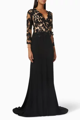 sheer lace bodice prom dress Sheer-Corset Long Sweetheart Prom Dress CD868 Navy / 2 main image 1
