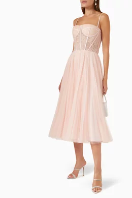 Buy Pronovias Pink Corset Midi Dress in Lace & Tulle For Women Online |  Ounass Oman