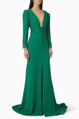 Buy Pronovias Green Embellished Gown in Crepe For Women Online | Ounass Oman