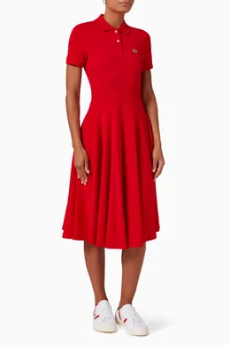 Buy Lacoste Red Fitted Polo Dress in Cotton Pique For Women Online Ounass Oman