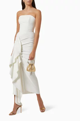 knee length dresses for ladies The Thalia Midi Dress in Bright Red – Solace London main image 0