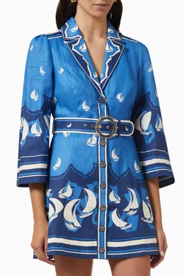 knee length dresses for ladies Blue Stripe Cotton Pleated Shirt Dress - Mini Dresses
